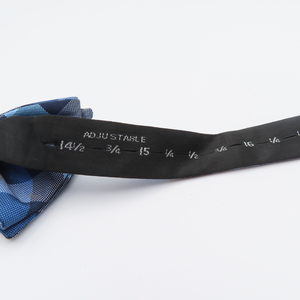 Express Bow Tie Polyester Blue Check 2.5" Wide Pre Tied - Picture 5 of 5